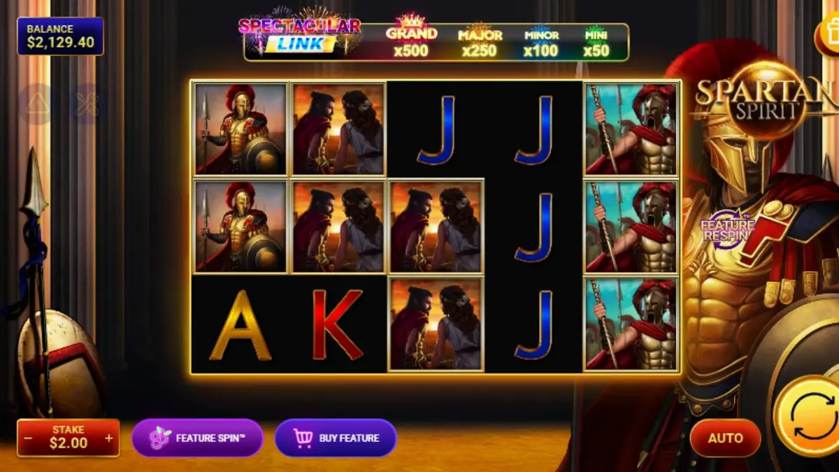 Prajurit Spartan dan latar belakang kuil kuno dalam permainan slot Spartan Spirit